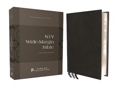 NIV, Wide Margin Bible, Premium Goatskin Leather, Black, Premier Collection, Red Letter, Art Gilded Edges, Comfort Print
