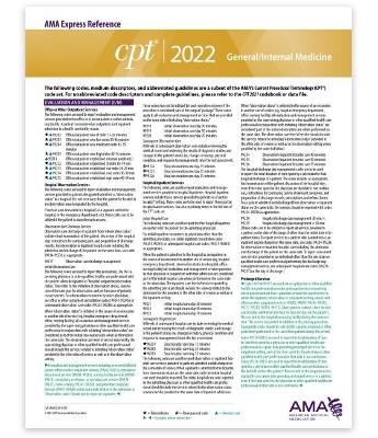 CPT Express Reference Coding Card 2022: General/Internal Medicine