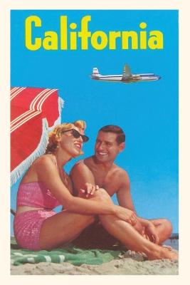 Vintage Journal Couple on Beach with Airplane in Sky