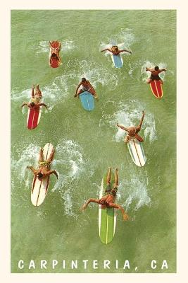 Vintage Journal Colorful Surfers and Surf Boards in Green Water, Carpinteria